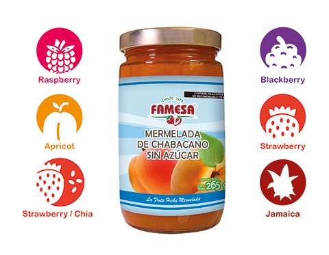Premium fruit flavored sugar free jams Raspberry ,Apricot, Strawberry/Chia, Blackberry, Strawberry, Jamaica Premium fruit flavored sugar free jams Raspberry | Apricot | Strawberry/Chia | Blackberry | Strawberry | Jamaica