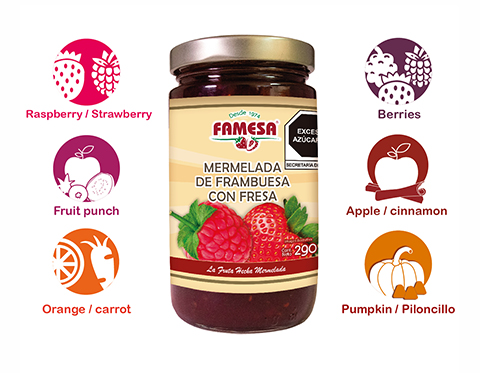 Premium flavored fruit jams Raspberry / Strawberry | Fruit punch | Orange/Carrot | Berries | Apple/Cinnamon | Pumpkin / Piloncillo